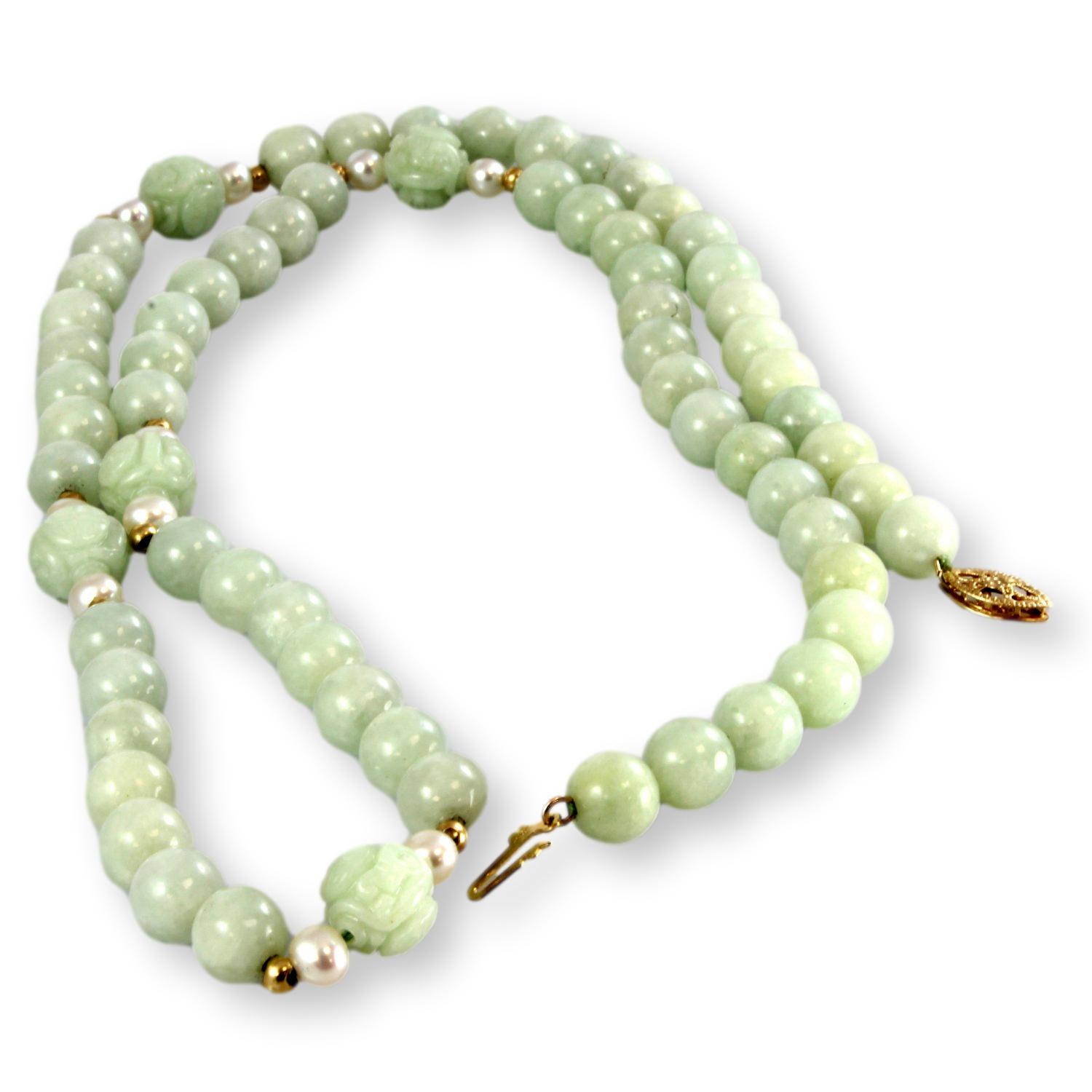 Stability Jade, Aventurine and Freshwater Pearl Necklace | Tribena Crystals